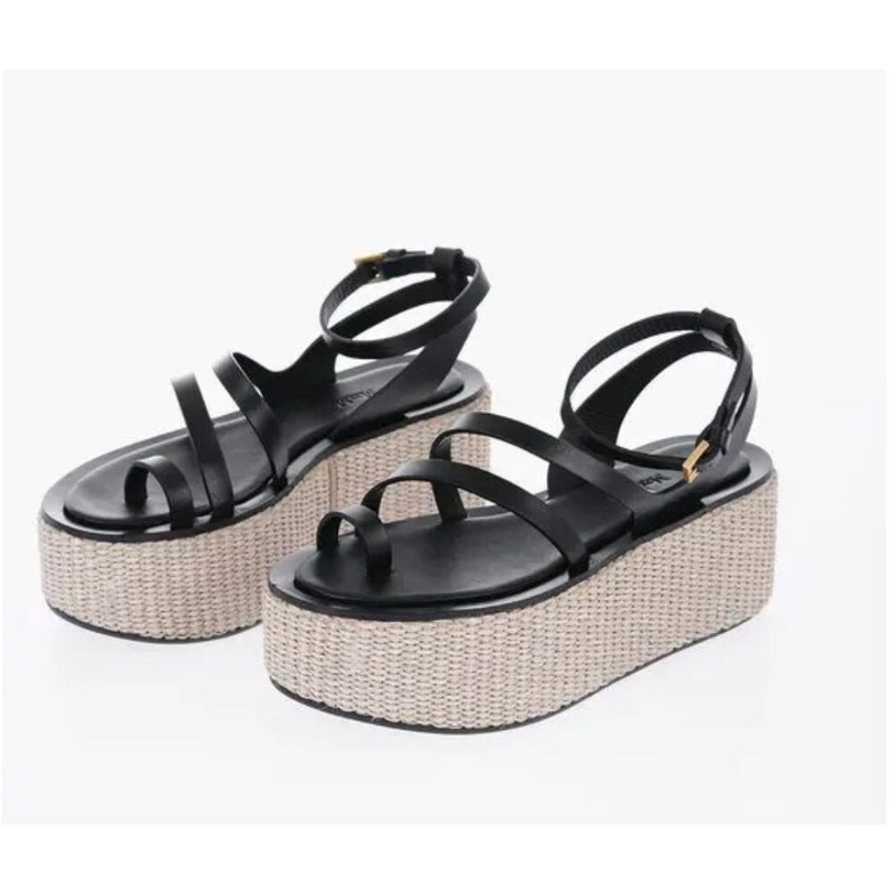 Black Strappy Platform Sandals With Woven Sole Size 9 By Chase + Chloe